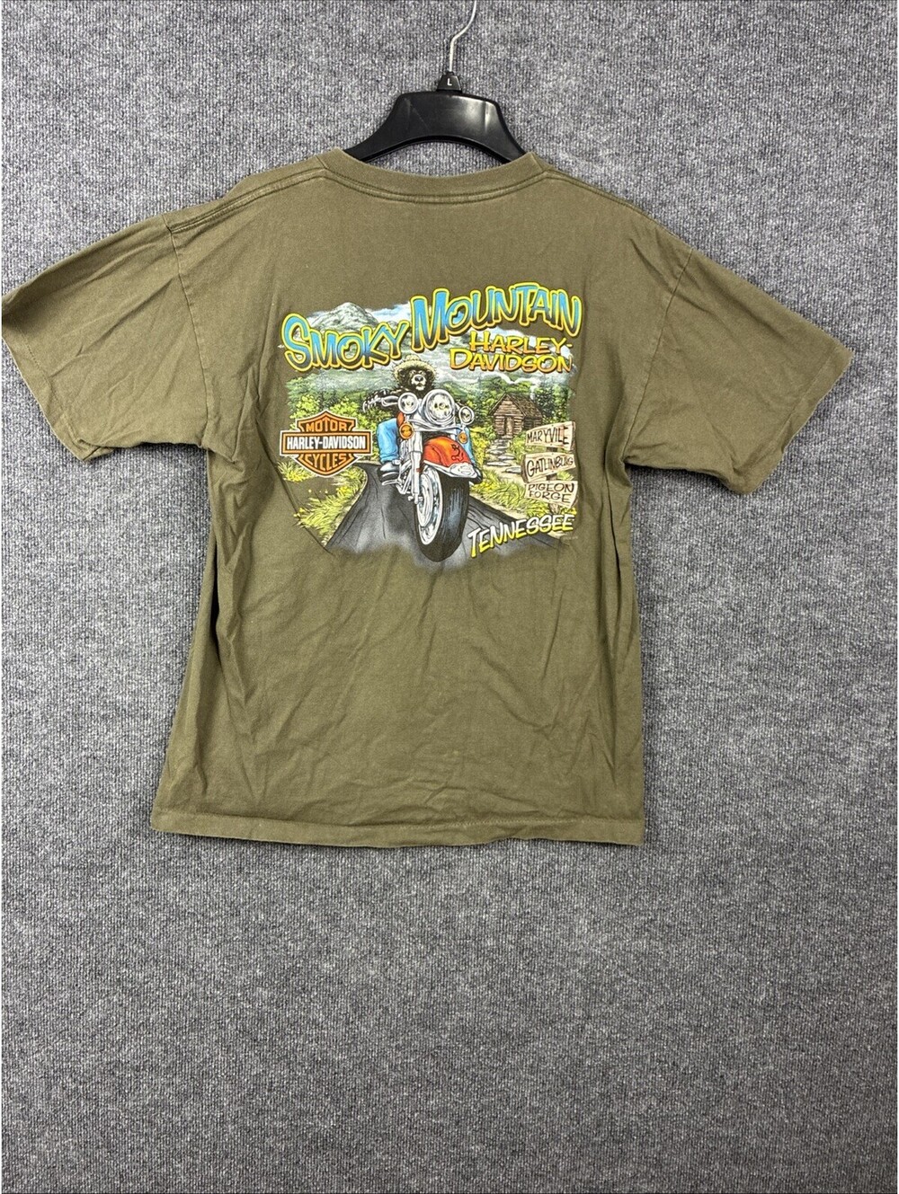 Harley Davidson Mens Large Green Smoky Mountain Pigeon Forge TN Shirt Vintage 06